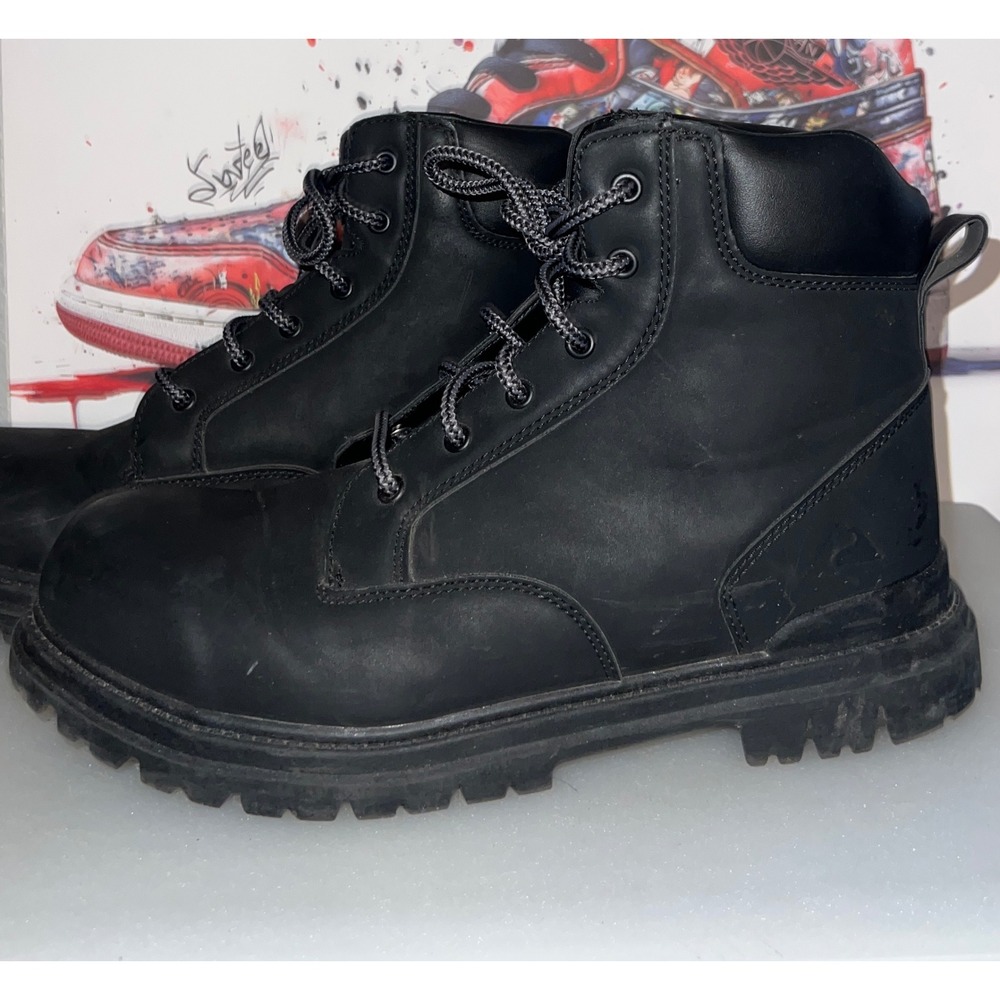 Mens Black Work Boots Lace Up Ankle Lug Sole MNOT42CA017 Size 11 - Picture 4 of 7